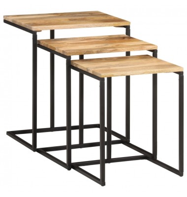  Sustumiami staliukai, 3vnt., akacijos medienos masyvas - Žurnaliniai staliukai - 1