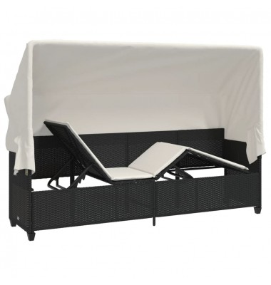  Saulės gultas su skliautu ir pagalvėlėmis, juodas, poliratanas - Gultai, šezlongai - 5
