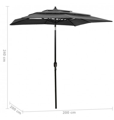  Skėtis su aliuminiu stulpu, antracito, 2x2m, 3 aukščių - Lauko skėčiai, uždangos nuo saulės - 6