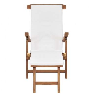  Terasos kėdė su čiužinuku, kreminė balta, tikmedžio masyvas - Gultai, šezlongai - 4