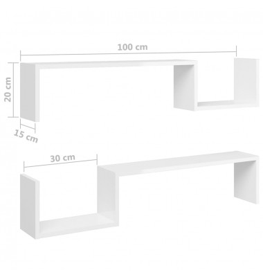  Sieninės lentynos, 2vnt., baltos, 100x15x20cm, MDP, blizgios - Pakabinamos lentynos, spintelės - 8