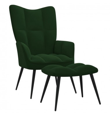  Poilsio kėdė su pakoja, tamsiai žalios spalvos, aksomas - Foteliai, krėslai - 1
