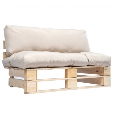  Sodo sofa iš palečių su smėlio pagalvėlėmis, pušies mediena - Lauko sofos, lovos - 1