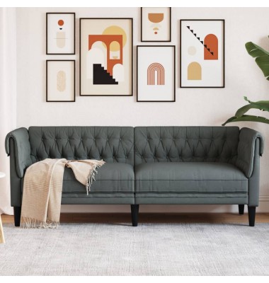  Trivietė chesterfield sofa, tamsiai pilkos spalvos, audinys - Sofos, sofos-lovos - 1