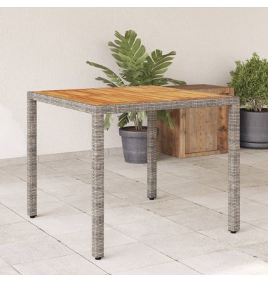  Stalas su akacijos stalviršiu, pilkas, 90x90x75cm, poliratanas - Lauko stalai, staliukai - 1