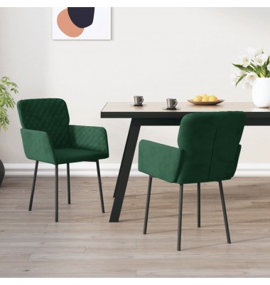  Valgomojo kėdės, 2vnt., tamsiai žalios spalvos, aksomas - Valgomojo Kėdės - 1