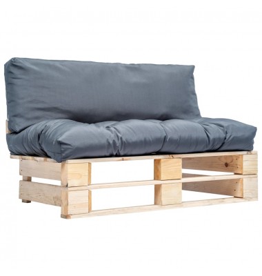  Sodo sofa iš palečių su pilkomis pagalvėlėmis, pušies mediena - Lauko sofos, lovos - 1