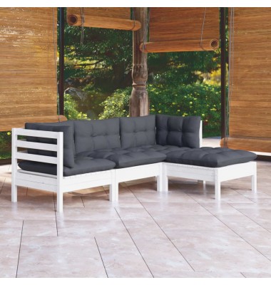  Sodo komplektas su pagalvėmis, 4 dalių, baltas, pušies mediena - Lauko baldų komplektai - 1