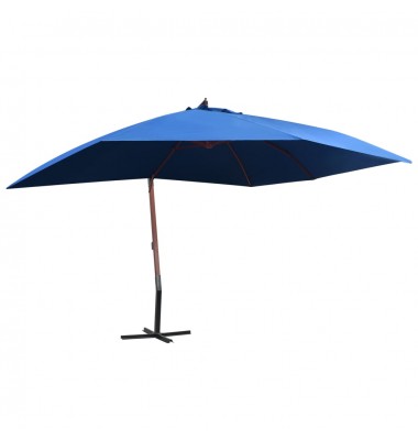  Kabantis skėtis su mediniu stulpu, mėlynas, 400x300cm - Lauko skėčiai, uždangos nuo saulės - 1