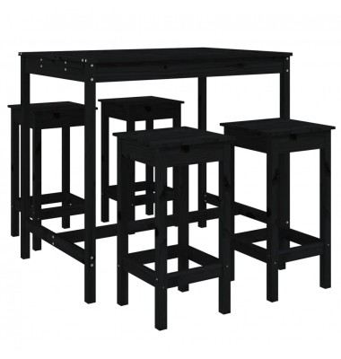  Sodo baro baldų komplektas, 5 dalių, juodas, pušies masyvas - Lauko baldų komplektai - 2