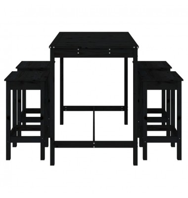 Sodo baro baldų komplektas, 5 dalių, juodas, pušies masyvas - Lauko baldų komplektai - 5
