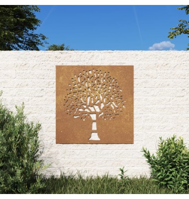  Sodo sienos dekoracija, 55x55cm, corten plienas, medžio dizaino - Meno kūriniai - 1