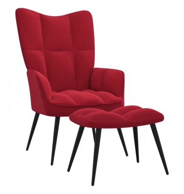  Poilsio kėdė su pakoja, raudonojo vyno spalvos, aksomas - Foteliai, krėslai - 1