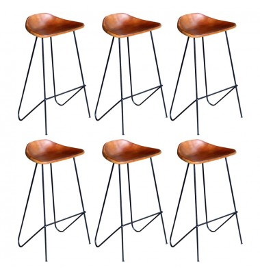  Baro kėdės, 6vnt., rudos spalvos, tikra oda - Baro kėdės - 1