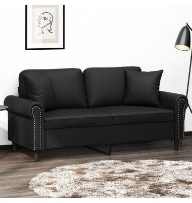  Dvivietė sofa su pagalvėlėmis, juoda, 140cm, dirbtinė oda - Sofos, sofos-lovos - 1