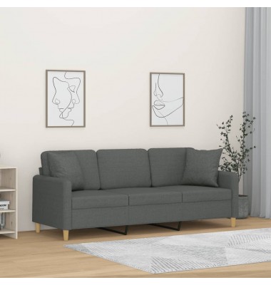  Trivietė sofa su pagalvėlėmis, tamsiai pilka, 180cm, audinys - Sofos, sofos-lovos - 1