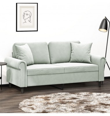  Dvivietė sofa su pagalvėlėmis, šviesiai pilka, 140cm, aksomas - Sofos, sofos-lovos - 1