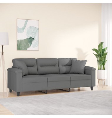  Trivietė sofa su pagalvėmis, pilka, 180cm, mikropluošto audinys - Sofos, sofos-lovos - 1