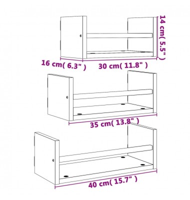  Sieninių lentynų komplektas, 3vnt., rudos, apdirbta mediena - Pakabinamos lentynos, spintelės - 8