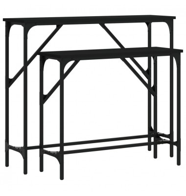  Konsoliniai staliukai, 2vnt., juodos spalvos, apdirbta mediena - Žurnaliniai staliukai - 2