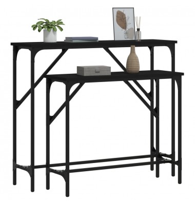  Konsoliniai staliukai, 2vnt., juodos spalvos, apdirbta mediena - Žurnaliniai staliukai - 3