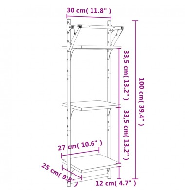  Sieninės lentynos su skersiniais, 2vnt., rudos, 30x25x100cm - Pakabinamos lentynos, spintelės - 9