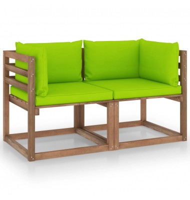  Dvivietė sodo sofa iš palečių su žaliomis pagalvėlėmis, eglė - Lauko baldų komplektai - 1