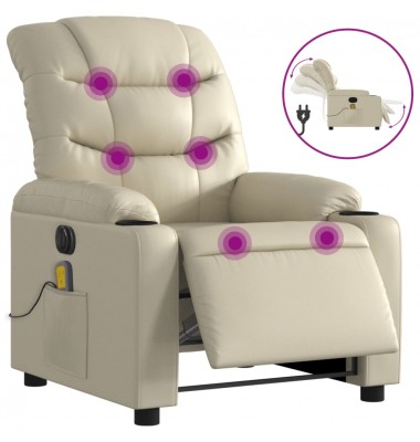  Elektrinis atlošiamas masažinis krėslas, kreminis, dirbtinė oda - Foteliai, krėslai - 2