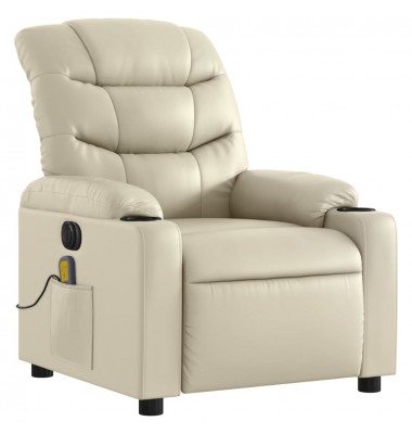  Elektrinis atlošiamas masažinis krėslas, kreminis, dirbtinė oda - Foteliai, krėslai - 3