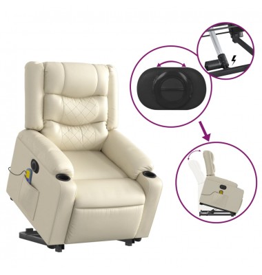  Atsistojantis masažinis krėslas, kreminis, dirbtinė oda - Foteliai, krėslai - 10