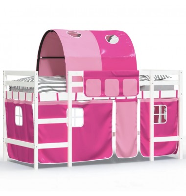Aukšta vaikiška lova su tuneliu, rožinė, 80x200cm, pušis - Lovos - 2