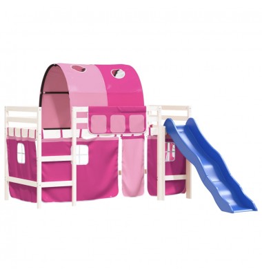 Aukšta vaikiška lova su tuneliu, rožinė, 90x190cm, pušis - Lovos - 4
