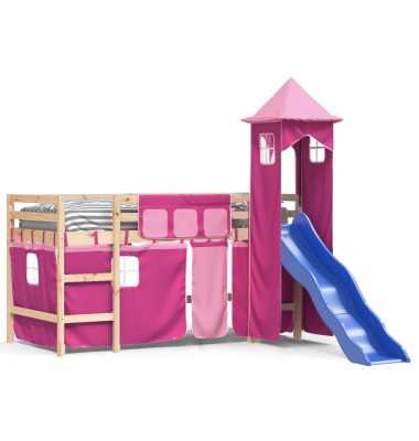 Aukšta vaikiška lova su bokštu, rožinė, 80x200cm, pušis - Lovos - 2