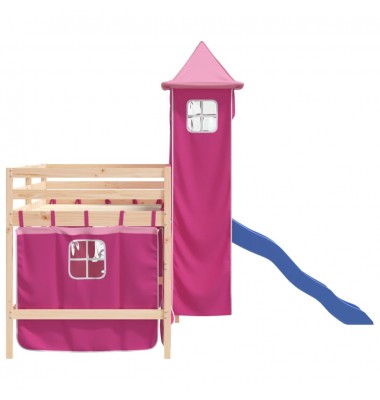 Aukšta vaikiška lova su bokštu, rožinė, 80x200cm, pušis - Lovos - 6