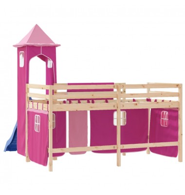 Aukšta vaikiška lova su bokštu, rožinė, 80x200cm, pušis - Lovos - 7