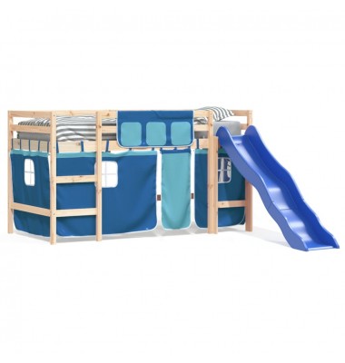 Aukšta vaikiška lova su užuolaidomis, mėlyna, 90x200cm, pušis - Lovos - 2