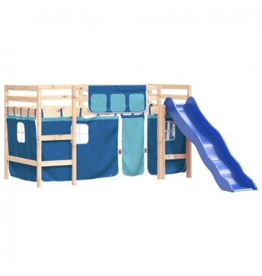 Aukšta vaikiška lova su užuolaidomis, mėlyna, 90x200cm, pušis - Lovos - 4