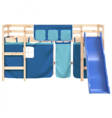 Aukšta vaikiška lova su užuolaidomis, mėlyna, 90x200cm, pušis - Lovos - 5
