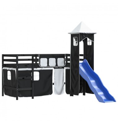 Aukšta vaikiška lova su bokštu, balta/juoda, 90x200cm, pušis - Lovos - 4