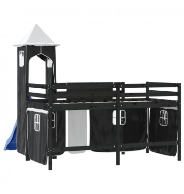 Aukšta vaikiška lova su bokštu, balta/juoda, 90x200cm, pušis - Lovos - 7