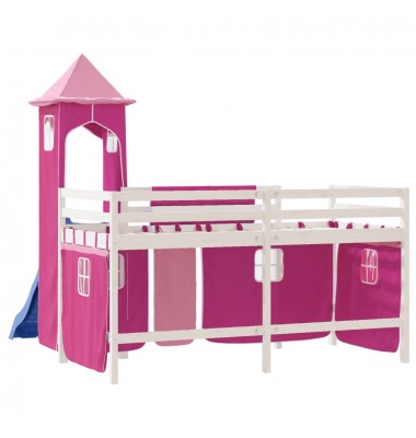 Aukšta vaikiška lova su bokštu, rožinė, 90x190cm, pušis - Lovos - 7