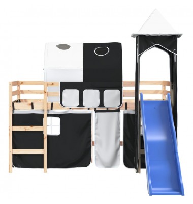 Aukšta vaikiška lova su bokštu, balta/juoda, 80x200cm, pušis - Lovos - 5