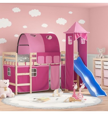  Aukšta vaikiška lova su bokštu, rožinė, 80x200cm, pušis - Lovos - 1