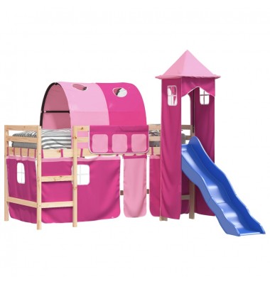 Aukšta vaikiška lova su bokštu, rožinė, 90x200cm, pušis - Lovos - 3