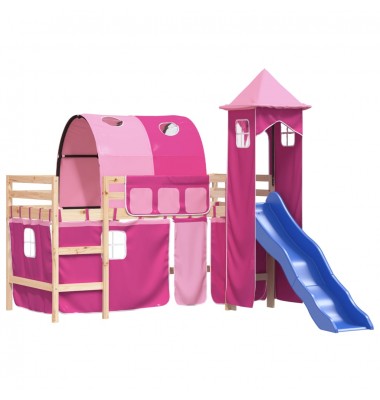 Aukšta vaikiška lova su bokštu, rožinė, 90x200cm, pušis - Lovos - 4