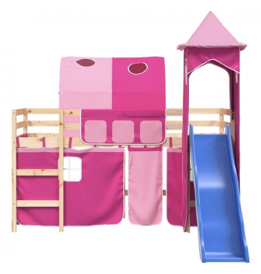 Aukšta vaikiška lova su bokštu, rožinė, 90x200cm, pušis - Lovos - 5
