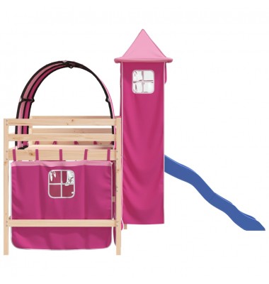 Aukšta vaikiška lova su bokštu, rožinė, 90x200cm, pušis - Lovos - 6