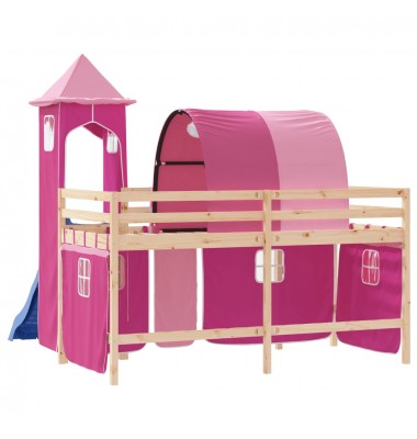 Aukšta vaikiška lova su bokštu, rožinė, 90x200cm, pušis - Lovos - 7