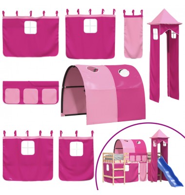Aukšta vaikiška lova su bokštu, rožinė, 90x200cm, pušis - Lovos - 8
