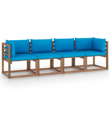  Keturvietė sodo sofa iš palečių su pagalvėlėmis, pušies mediena - Lauko baldų komplektai - 1